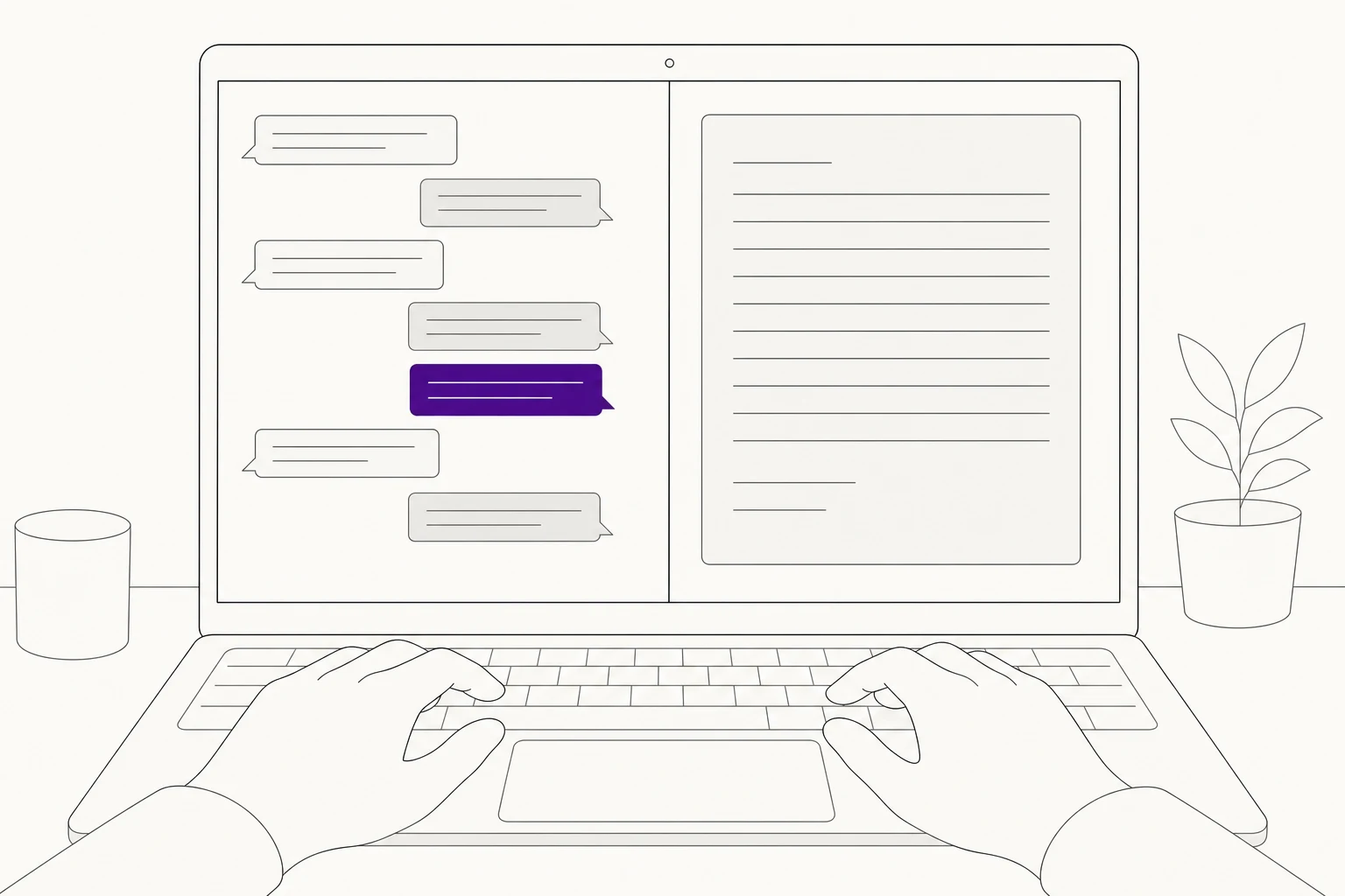 御社の業務手順に沿って組み立てたAIアシスタントに、担当者がチャットで指示を出している画面